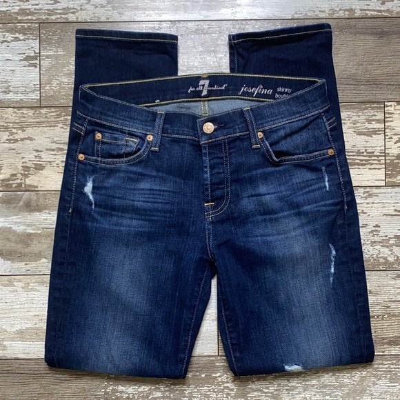 7 For All Mankind Josefina Boyfriend Skinny Bootcut Mid Rise Dark Wash Sz 25 - Picture 2 of 7